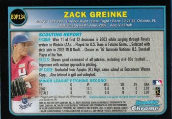 2003 Bowman Draft Picks & Prospects - Chrome #BDP134 Zack Greinke Back