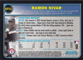 2003 Bowman Draft Picks & Prospects - Chrome #BDP151 Ramon Nivar Back