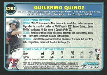 2003 Bowman Draft Picks & Prospects - Chrome #BDP153 Guillermo Quiroz Back