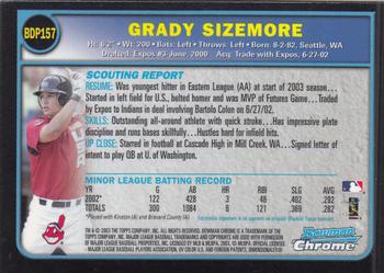 2003 Bowman Draft Picks & Prospects - Chrome #BDP157 Grady Sizemore Back