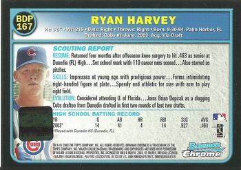 2003 Bowman Draft Picks & Prospects - Chrome #BDP167 Ryan Harvey Back