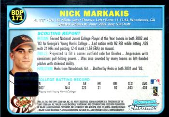 2003 Bowman Draft Picks & Prospects - Chrome #BDP171 Nick Markakis Back