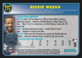 2003 Bowman Draft Picks & Prospects - Chrome #BDP172 Rickie Weeks Back
