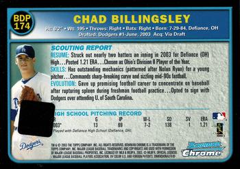 2003 Bowman Draft Picks & Prospects - Chrome #BDP174 Chad Billingsley Back