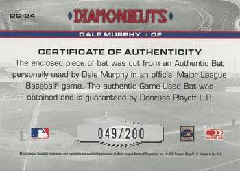 2004 Donruss Studio - Diamond Cuts Material Bat #DC-24 Dale Murphy Back
