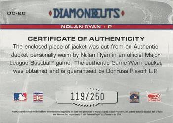 2004 Donruss Studio - Diamond Cuts Material Jersey #DC-20 Nolan Ryan Back