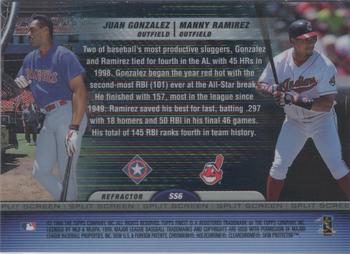 1999 Finest - Split Screen Refractor Right #SS6 Manny Ramirez / Juan Gonzalez Back
