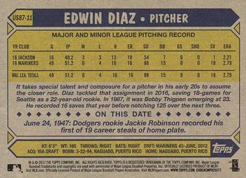 2017 Topps Update - 1987 Topps Baseball 30th Anniversary #US87-11 Edwin Diaz Back