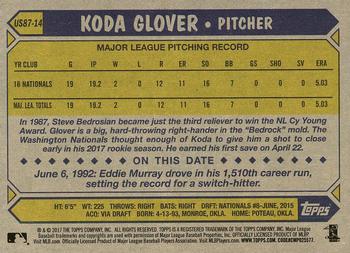 2017 Topps Update - 1987 Topps Baseball 30th Anniversary #US87-14 Koda Glover Back