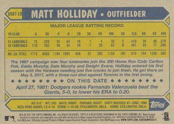 2017 Topps Update - 1987 Topps Baseball 30th Anniversary #US87-19 Matt Holliday Back