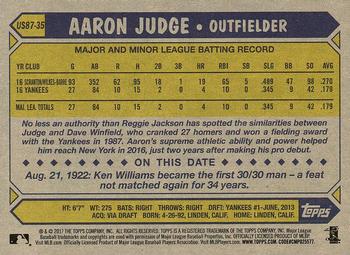2017 Topps Update - 1987 Topps Baseball 30th Anniversary #US87-35 Aaron Judge Back