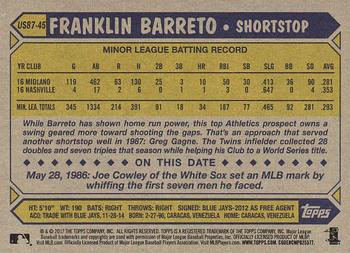 2017 Topps Update - 1987 Topps Baseball 30th Anniversary #US87-45 Franklin Barreto Back