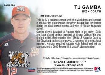 2017 Choice Batavia Muckdogs #4 T.J. Gamba Back