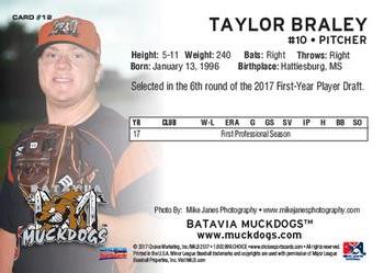 2017 Choice Batavia Muckdogs #12 Taylor Braley Back