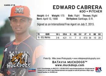 2017 Choice Batavia Muckdogs #15 Edward Cabrera Back