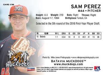 2017 Choice Batavia Muckdogs #36 Sam Perez Back