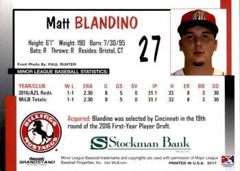2017 Grandstand Billings Mustangs #NNO Matt Blandino Back