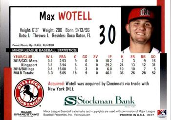 2017 Grandstand Billings Mustangs #NNO Max Wotell Back