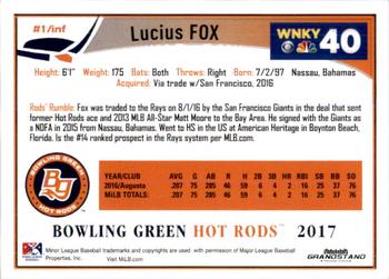 2017 Grandstand Bowling Green Hot Rods #NNO Lucius Fox Back