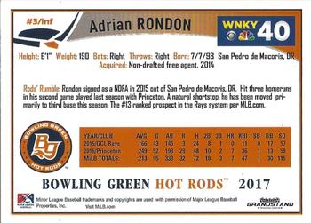 2017 Grandstand Bowling Green Hot Rods #NNO Adrian Rondon Back