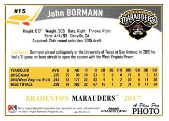 2017 Grandstand Bradenton Marauders #NNO John Bormann Back