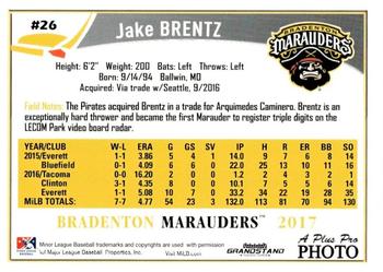 2017 Grandstand Bradenton Marauders #NNO Jake Brentz Back
