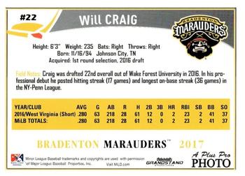 2017 Grandstand Bradenton Marauders #NNO Will Craig Back