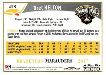 2017 Grandstand Bradenton Marauders #NNO Bret Helton Back