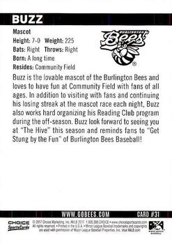 2017 Choice Burlington Bees #31 Buzz Back