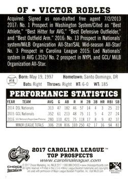 2017 Choice Carolina League Top Prospects #18 Victor Robles Back