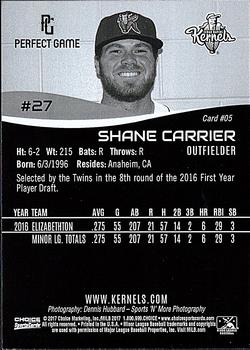 2017 Choice Cedar Rapids Kernels #05 Shane Carrier Back