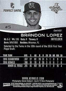 2017 Choice Cedar Rapids Kernels #15 Brandon Lopez Back