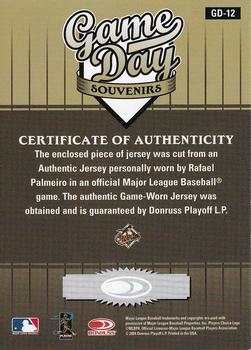 2004 Donruss Studio - Game Day Souvenirs #GD-12 Rafael Palmeiro Back