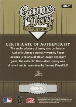 2004 Donruss Studio - Game Day Souvenirs #GD-37 Roger Clemens Back