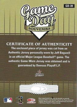 2004 Donruss Studio - Game Day Souvenirs #GD-39 Jeff Bagwell Back