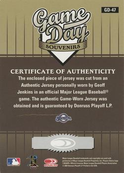 2004 Donruss Studio - Game Day Souvenirs #GD-47 Geoff Jenkins Back