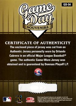 2004 Donruss Studio - Game Day Souvenirs #GD-54 Orlando Cabrera Back