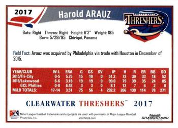 2017 Grandstand Clearwater Threshers #NNO Harold Arauz Back