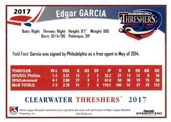 2017 Grandstand Clearwater Threshers #NNO Edgar Garcia Back