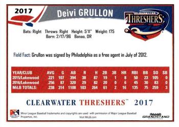 2017 Grandstand Clearwater Threshers #NNO Deivi Grullon Back
