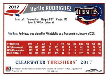 2017 Grandstand Clearwater Threshers #NNO Herlis Rodriguez Back