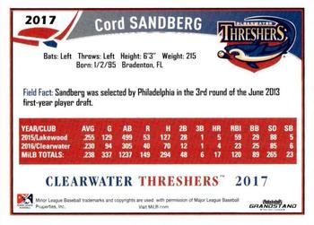 2017 Grandstand Clearwater Threshers #NNO Cord Sandberg Back