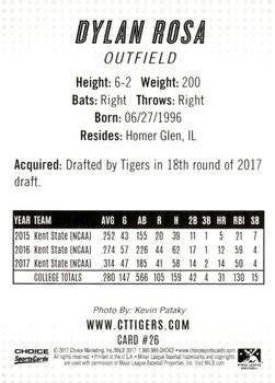 2017 Choice Connecticut Tigers #26 Dylan Rosa Back