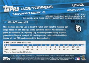 2017 Topps Update - Gold #US32 Luis Torrens Back