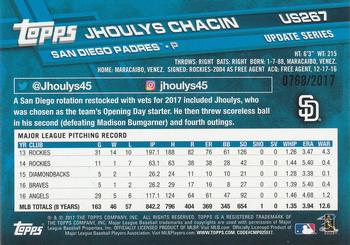 2017 Topps Update - Gold #US267 Jhoulys Chacin Back