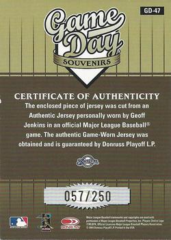 2004 Donruss Studio - Game Day Souvenirs Position #GD-47 Geoff Jenkins Back