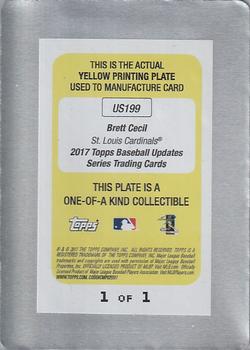 2017 Topps Update - Printing Plates Yellow #US199 Brett Cecil Back