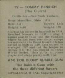1948 Bowman #19 Tommy Henrich Back