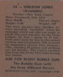 1948 Bowman #34 Sheldon Jones Back