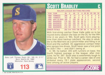 1991 Score #113 Scott Bradley Back